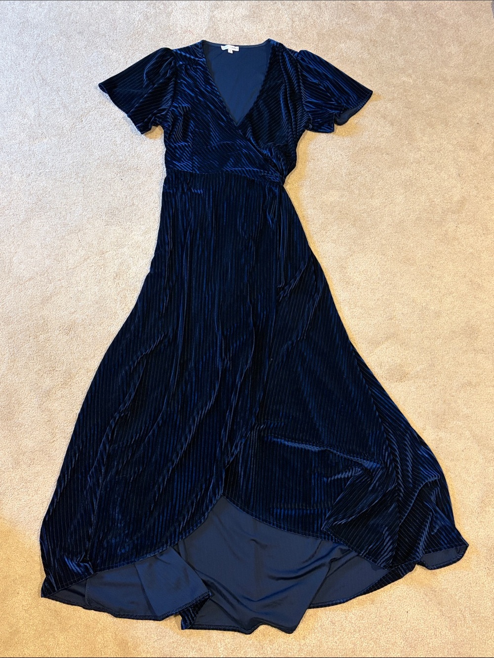 Baltic Born navy blue velvet high-low wrap dress